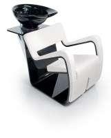Sillon de peluquería Tsu Black tapizado blanco - base Tsu (F. A. Porsche)